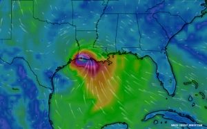 Radar image of Hurricane Laura making landfall along the Gulf Coast. Image credit: Windy.com