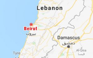 Map of Beirut, the capital city of Lebanon.